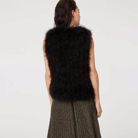 CLUB MONACO Violet Soot Black Genuine Feather Fur Vest, Size M - Picture 3 of 15